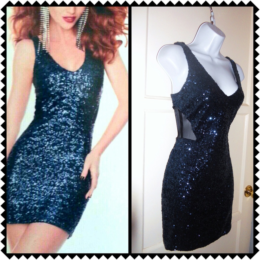 NWT Bebe Navy Hot Sparkle Dress
